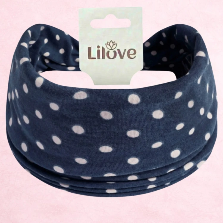 Granatowa opaska w białe grochy 14 cm – zdjęcie 6