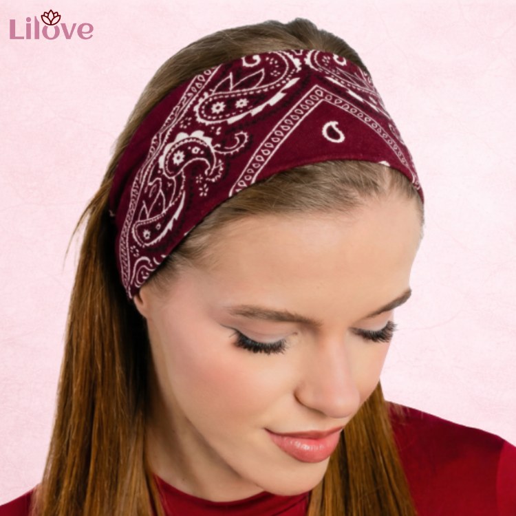 Bordowa opaska paisley 9 cm – zdjęcie 2