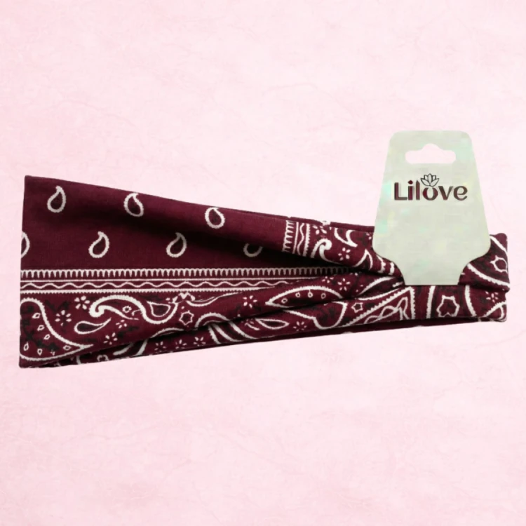 Bordowa opaska paisley 9 cm – zdjęcie 6