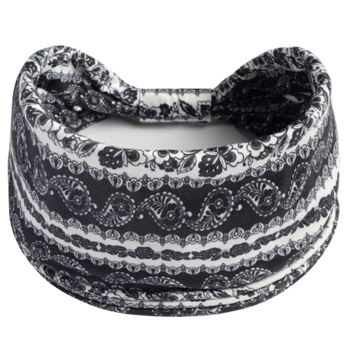Czarno-biała opaska paisley z supłem 14 cm