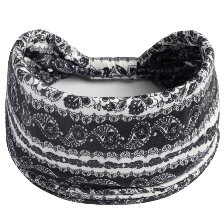 Czarno-biała opaska paisley z supłem 14 cm