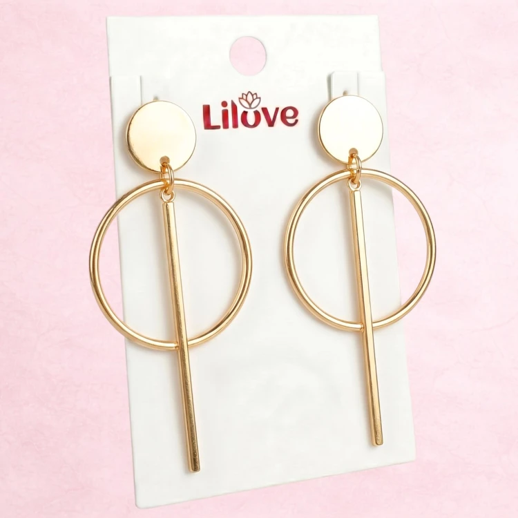 Kolczyki złote wiszące wkrętki długie geometryczne - lekkie, eleganckie – zdjęcie 6