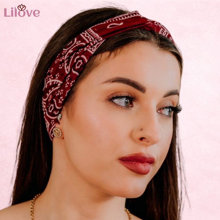 Czerwona opaska paisley z wiązaniem 10 cm – zdjęcie 2