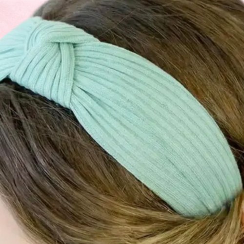 Turkusowa prążkowana opaska z supłem 4 cm – zdjęcie 4