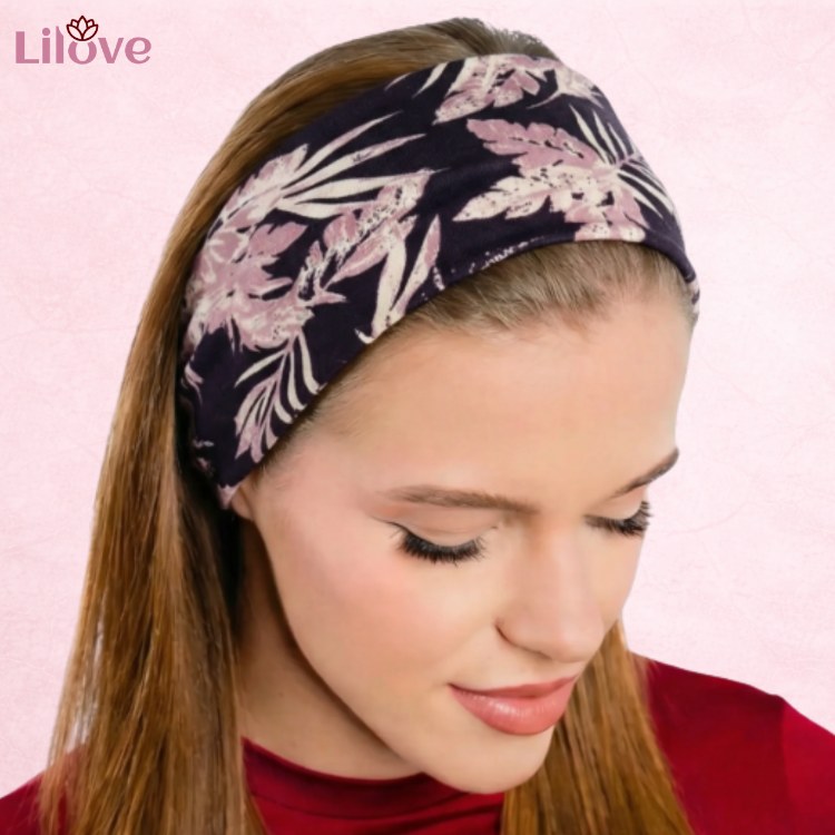 Ciemna opaska w różowe liście 14 cm – zdjęcie 2