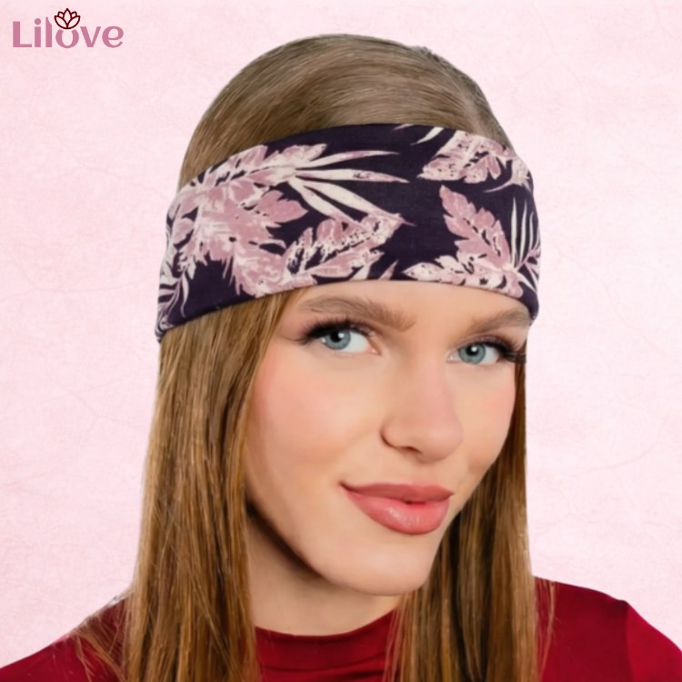Ciemna opaska w różowe liście 14 cm – zdjęcie 3