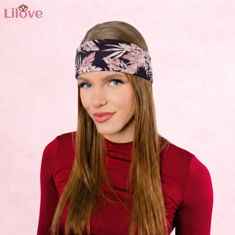 Ciemna opaska w różowe liście 14 cm – zdjęcie 5