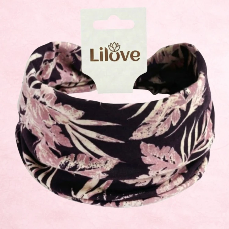 Ciemna opaska w różowe liście 14 cm – zdjęcie 6