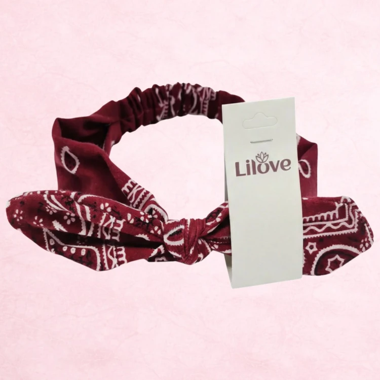 Bordowa opaska pin-up paisley 5 cm – zdjęcie 6