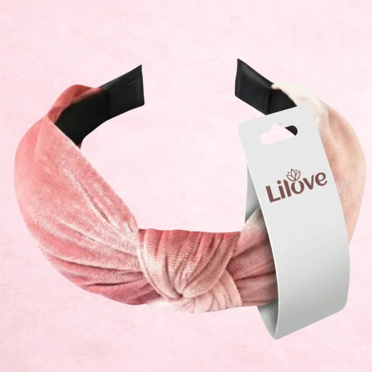 Różowa welurowa opaska z supłem 4 cm – zdjęcie 6
