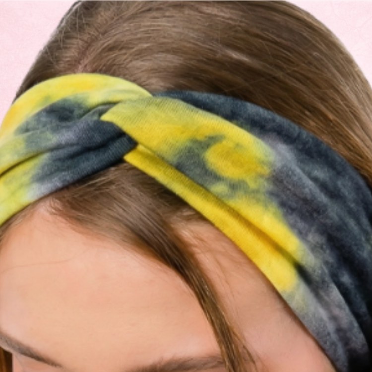 Żółto-grafitowa opaska tie-dye 10 cm – zdjęcie 4