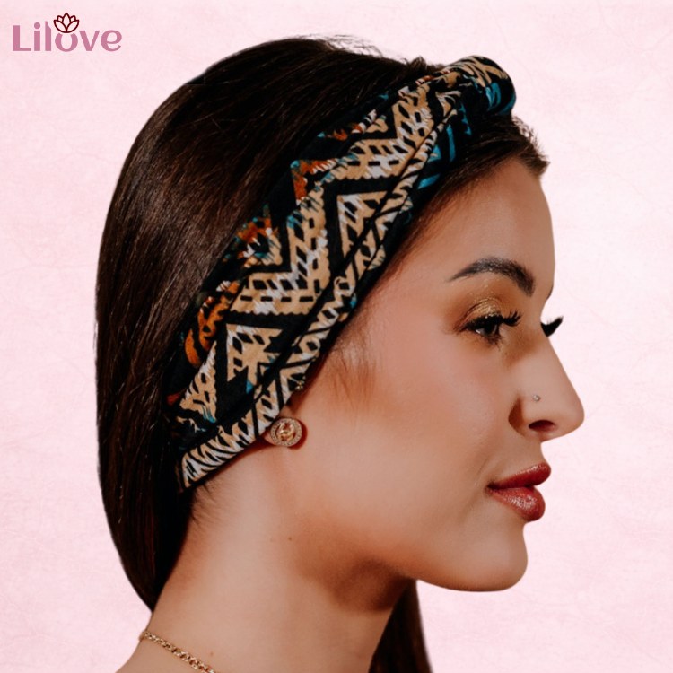 Opaska chevron czarno-brązowo-turkusowa 14 cm – zdjęcie 2