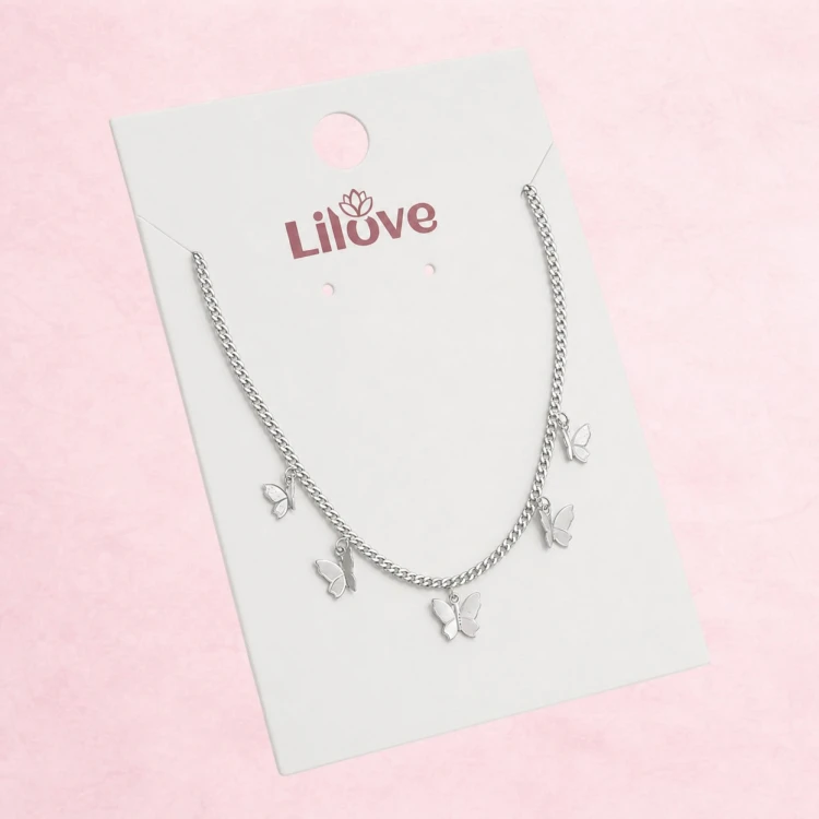 Naszyjnik łańcuszek srebrny długi z motylkami - elegancki, przyciąga uwagę – zdjęcie 10