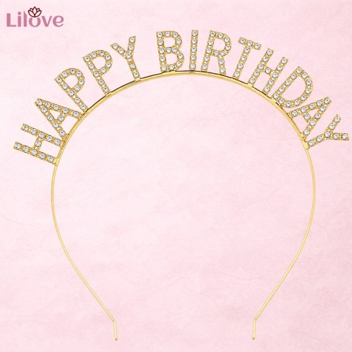 Złota opaska Happy Birthday z cyrkoniami – zdjęcie 5