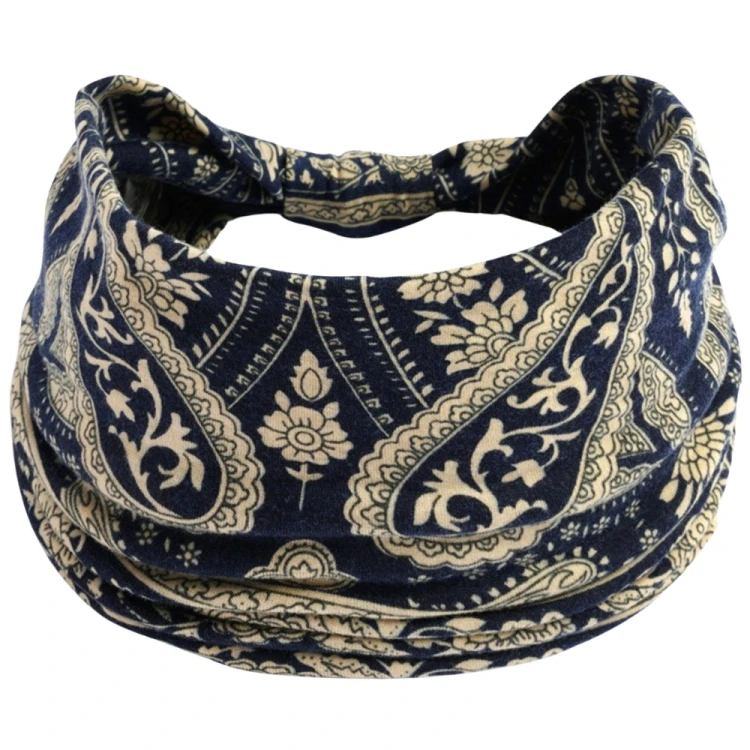 Granatowa opaska paisley 14 cm