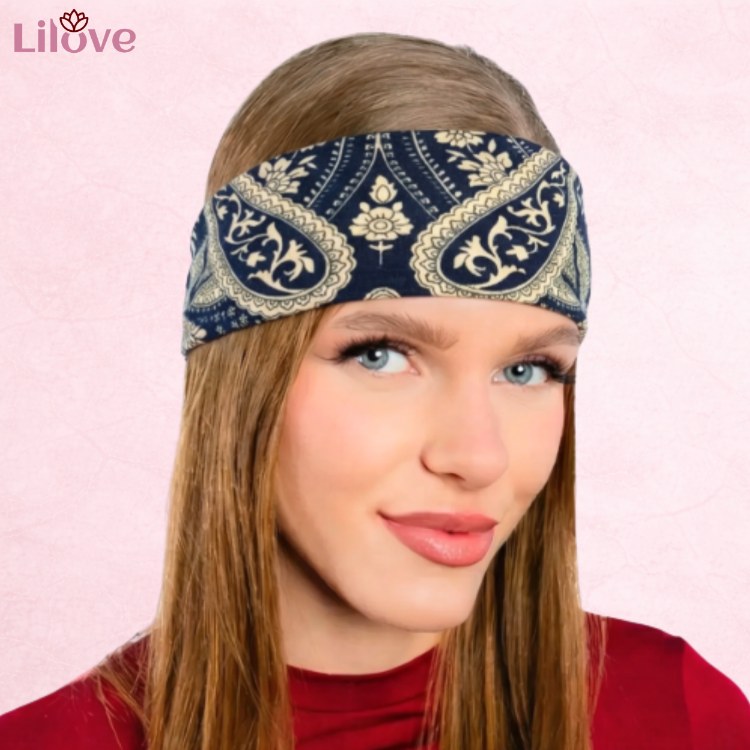Granatowa opaska paisley 14 cm – zdjęcie 3
