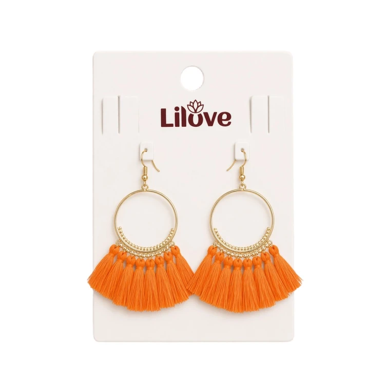 Kolczyki wiszące złote koła z pomarańczowymi chwostami - zwracają uwagę – zdjęcie 5