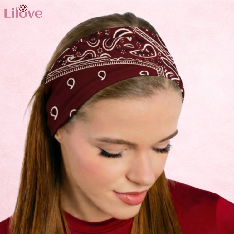 Bordowa opaska paisley 9 cm – zdjęcie 2