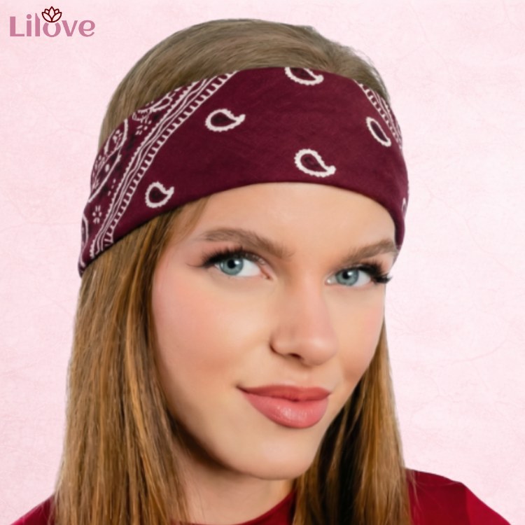 Bordowa opaska paisley 9 cm – zdjęcie 3