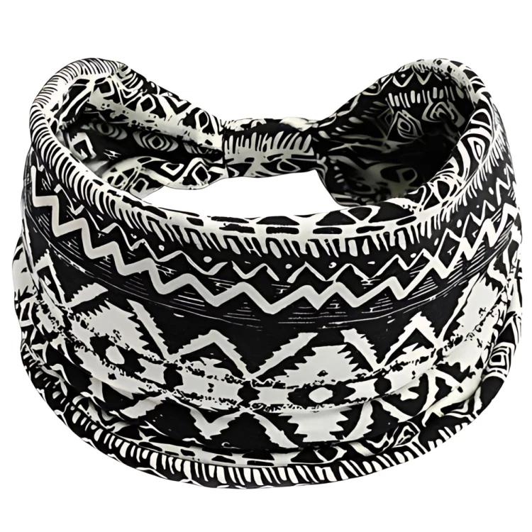 Czarno-biała opaska etniczna 14 cm