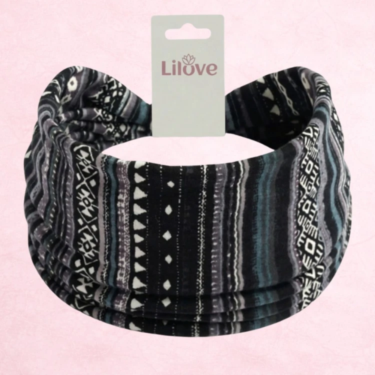 Czarno-szara opaska etniczna 14 cm – zdjęcie 6