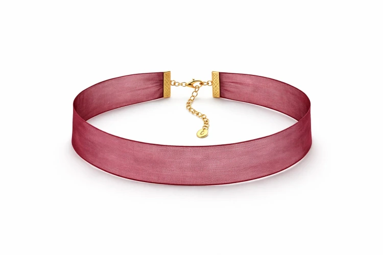 Naszyjnik choker na szyję czerwony z organzy - elegancki, efektowny dodatek