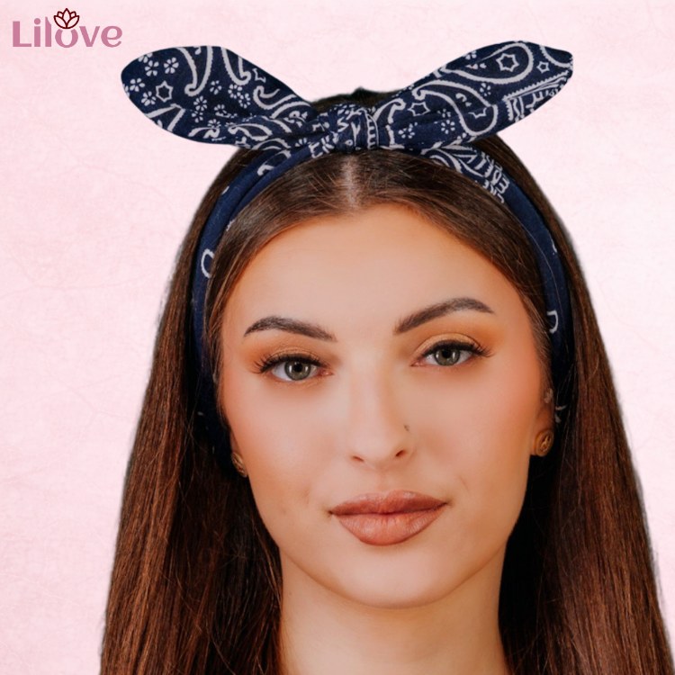 Granatowa opaska paisley pin-up 5 cm – zdjęcie 3