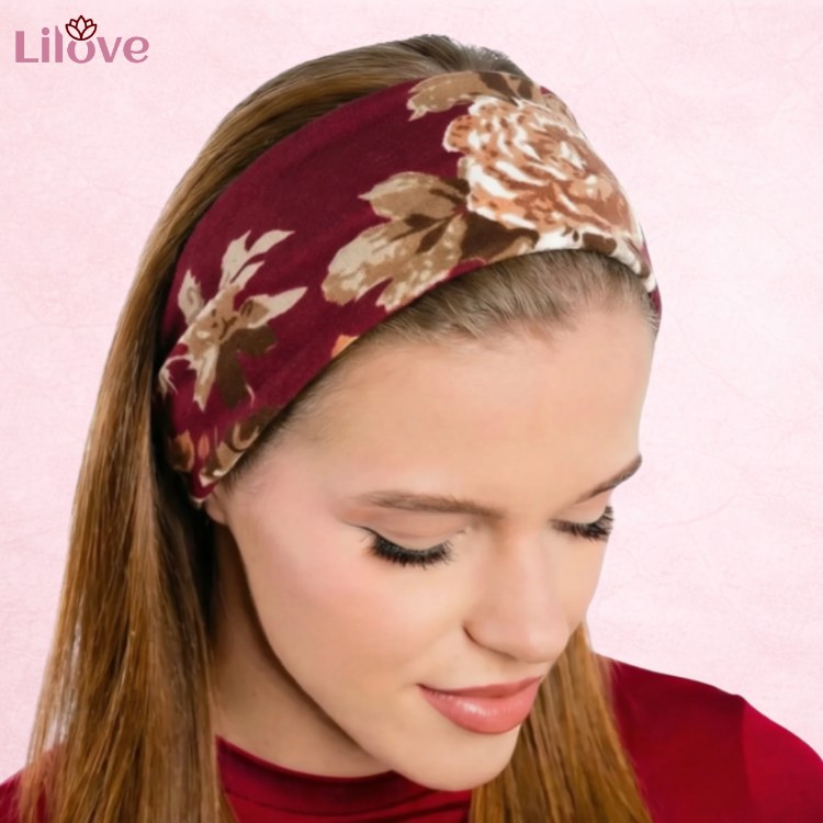 Bordowa opaska w kwiaty 14 cm – zdjęcie 2