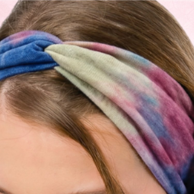 Różowo-niebieska opaska tie-dye 10 cm – zdjęcie 4