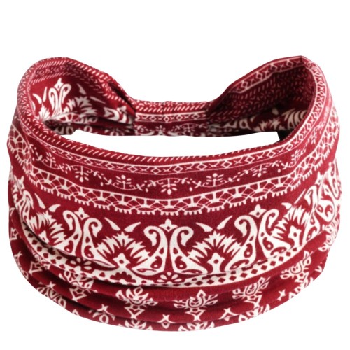 Bordowo-biała opaska etniczna 14 cm