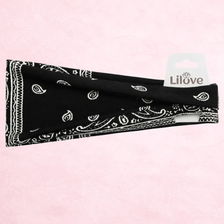 Czarno-biała opaska paisley 9 cm – zdjęcie 6