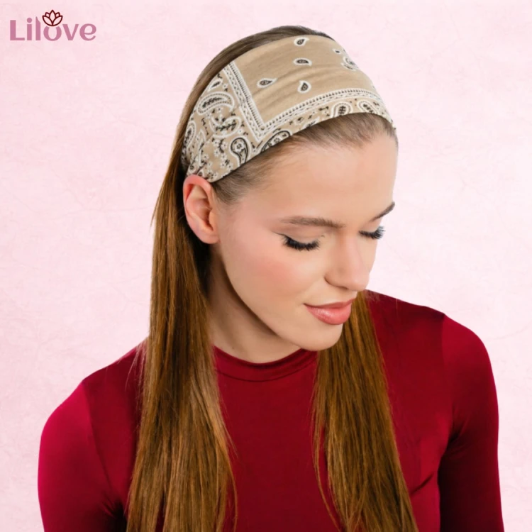 Beżowa opaska paisley z wiązaniem 10 cm – zdjęcie 5