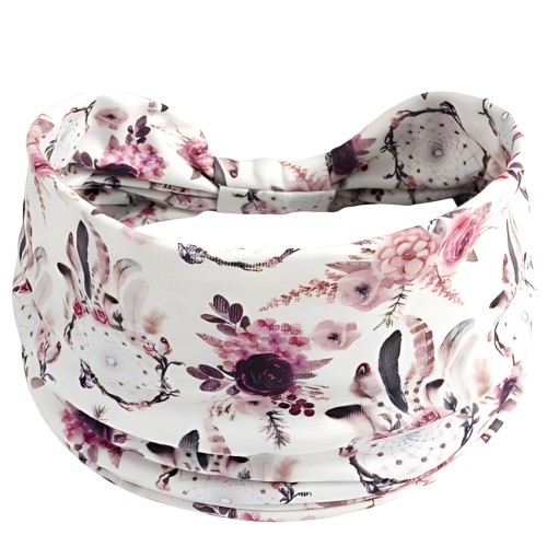 Biało-różowa opaska boho 14 cm