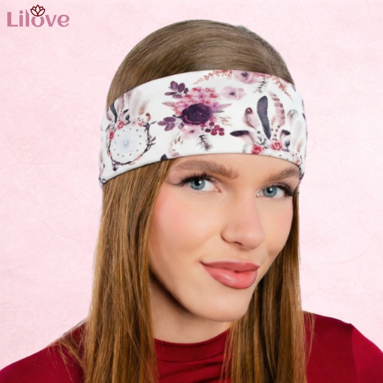Biało-różowa opaska boho 14 cm – zdjęcie 3