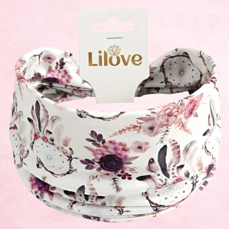 Biało-różowa opaska boho 14 cm – zdjęcie 6