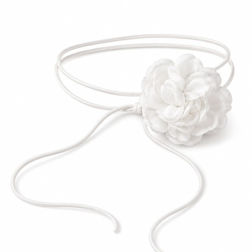 Naszyjnik Choker Czarny na Szyję z Kremową Różą z Szyfonu Długi Wiązany // Choker naszyjnik czarny długi sznurek z szyfonową różą - elegancki, wiązany