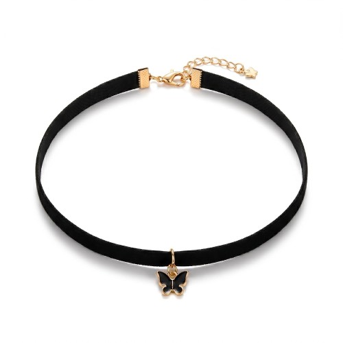 Choker naszyjnik czarny złoty z motylem na szyję - regulowany, elegancki