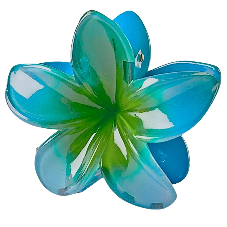 Klamra do Włosów Kwiatek Zielona Spinka Plumeria Hawajska Wakacyjna Lekka // Klamra do włosów spinka kwiat zielona - letnia, pewnie trzyma włosy – zdjęcie 7