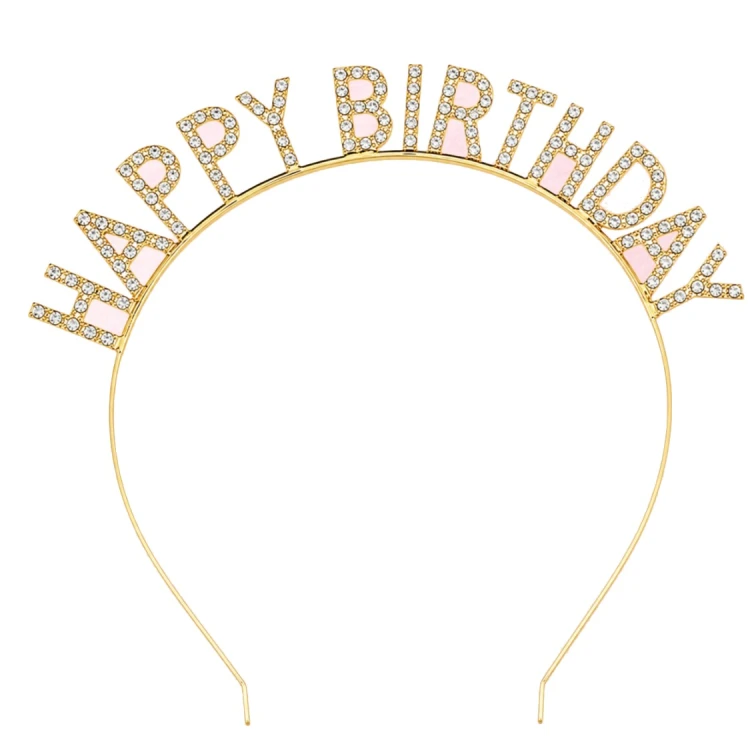 Złota opaska Happy Birthday z cyrkoniami – zdjęcie 5