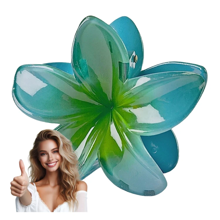 Klamra do Włosów Kwiatek Zielona Spinka Plumeria Hawajska Wakacyjna Lekka // Klamra do włosów spinka kwiat zielona - letnia, pewnie trzyma włosy