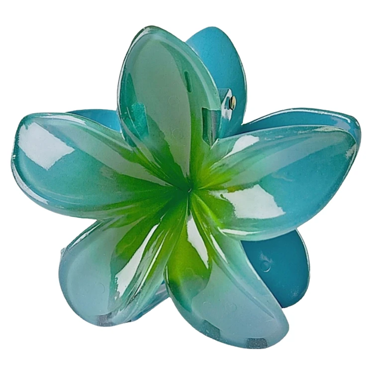 Klamra do Włosów Kwiatek Zielona Spinka Plumeria Hawajska Wakacyjna Lekka // Klamra do włosów spinka kwiat zielona - letnia, pewnie trzyma włosy – zdjęcie 11