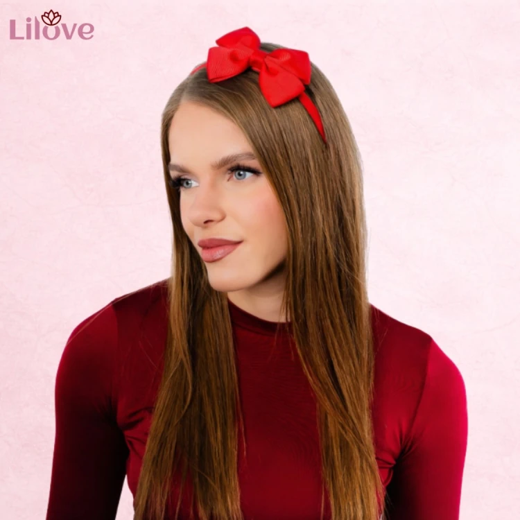 Czerwona opaska z kokardą 1 cm – zdjęcie 5