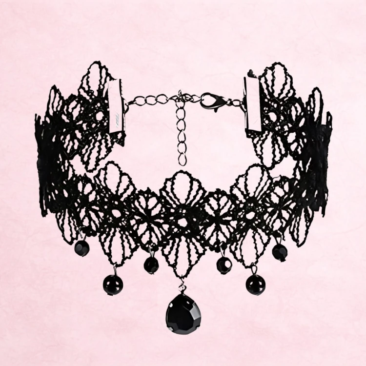 Choker naszyjnik czarny srebrny na szyję - elegancki, przykuwa uwagę – zdjęcie 7