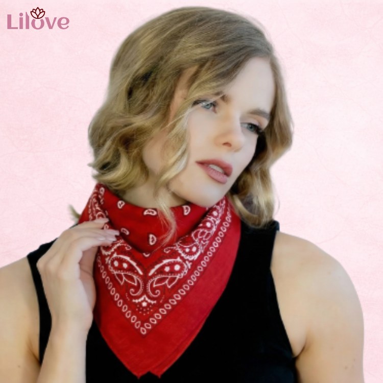 Chusta bandana na głowę czerwona na szyję włosy - bawełniana, oddychająca – zdjęcie 2