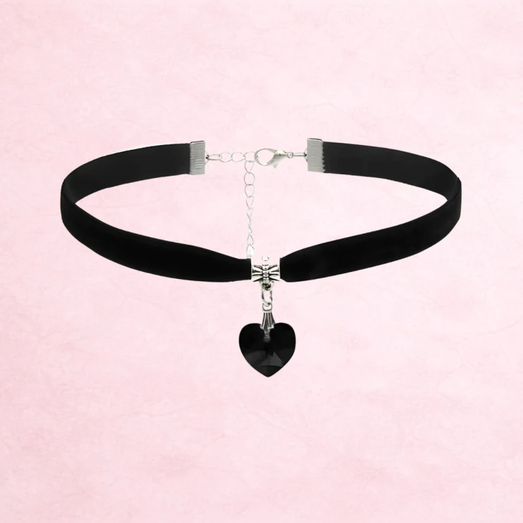 Choker naszyjnik czarny srebrny z sercem na szyję - regulowany, elegancki – zdjęcie 7