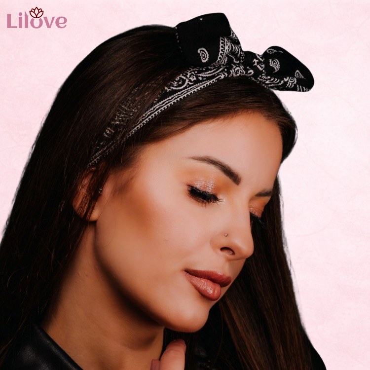 Czarna opaska z kokardą paisley 6 cm – zdjęcie 2