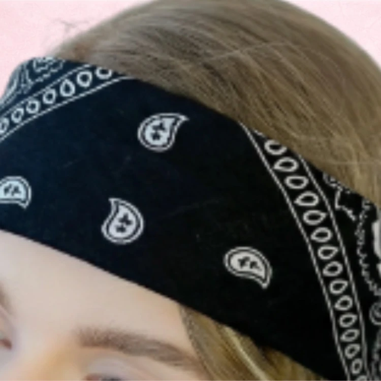 Chusta bandana na głowę czarna na szyję włosy - bawełniana, oddychająca – zdjęcie 4