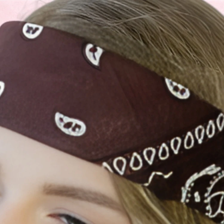 Chusta bandana na głowę brązowa na szyję włosy - bawełniana, oddychająca – zdjęcie 4