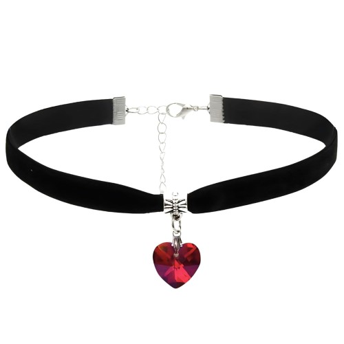 Choker naszyjnik czarny srebrny z sercem na szyję - regulowany, elegancki