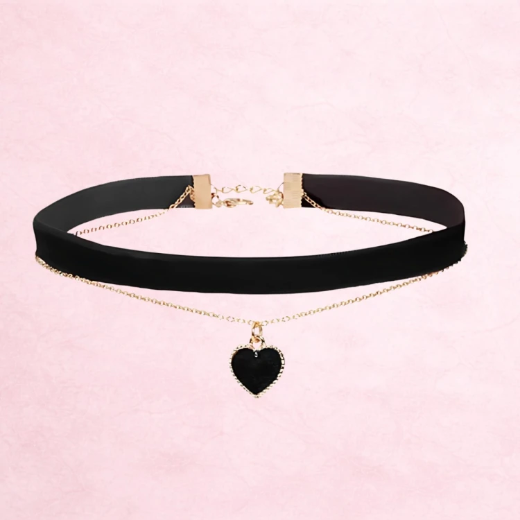 Choker naszyjnik czarny złoty z sercem na szyję - regulowany, elegancki – zdjęcie 7